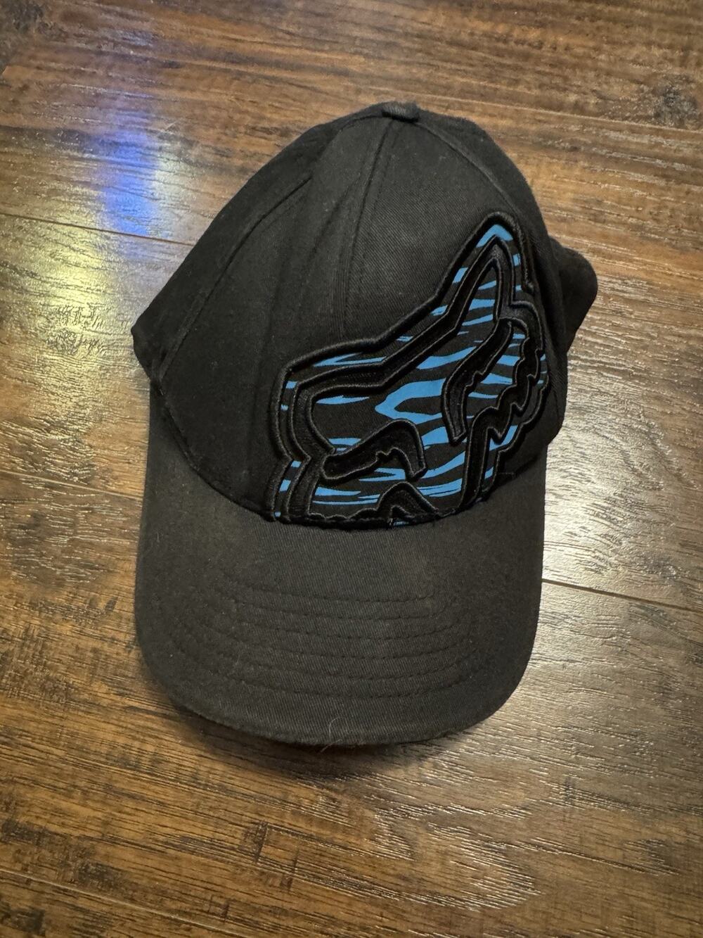Fox Racing Hat Cap Fitted Mens Black Blue Flexfit Logo s/m